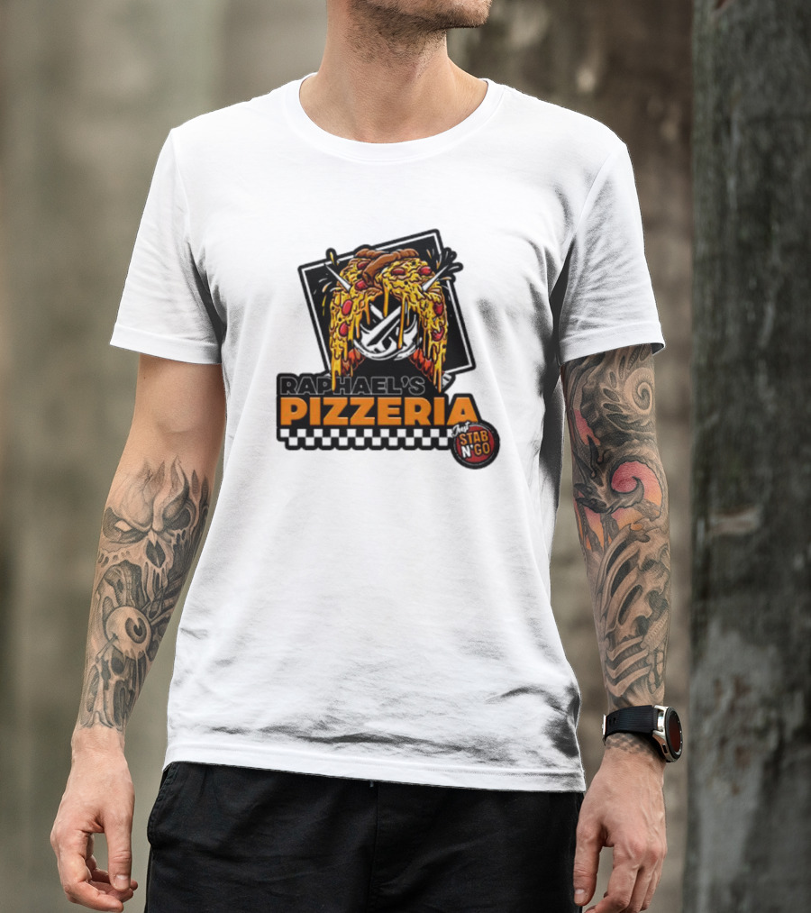 Raphael's Pizzeria Just Stab N' Go Pizza Graphic With Slicing Swords T-Shirt