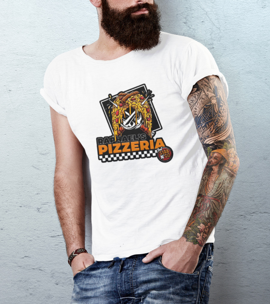 Raphael's Pizzeria Just Stab N' Go Pizza Graphic With Slicing Swords T-Shirt