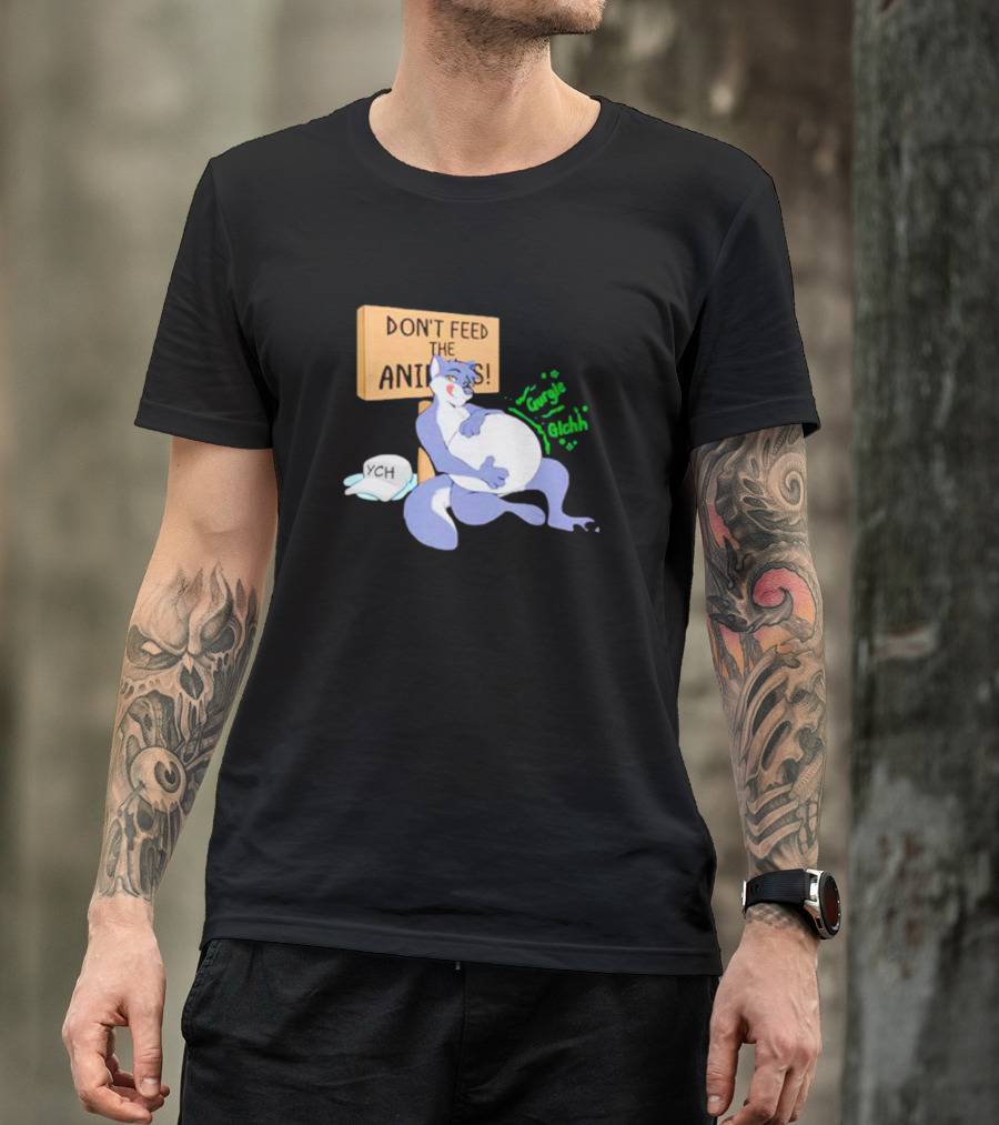 Don’t Feed The Animals Gurgle Glchh YCH Cartoon Fox Plush Stomach T-Shirt
