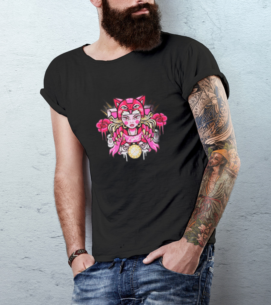 Florida Pink In The Rink Elite Hockey Anime Cat Rose Motif T-Shirt