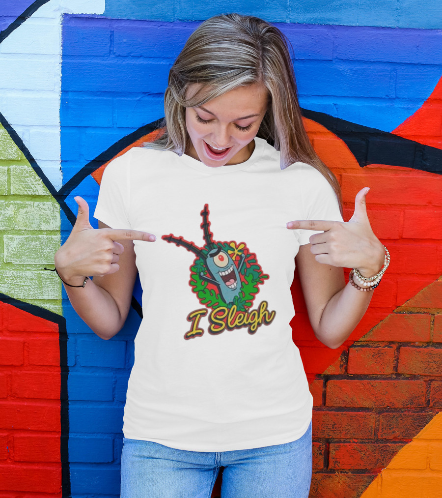 SpongeBob SquarePants Plankton I Sleigh Christmas Holiday Wreath T-Shirt
