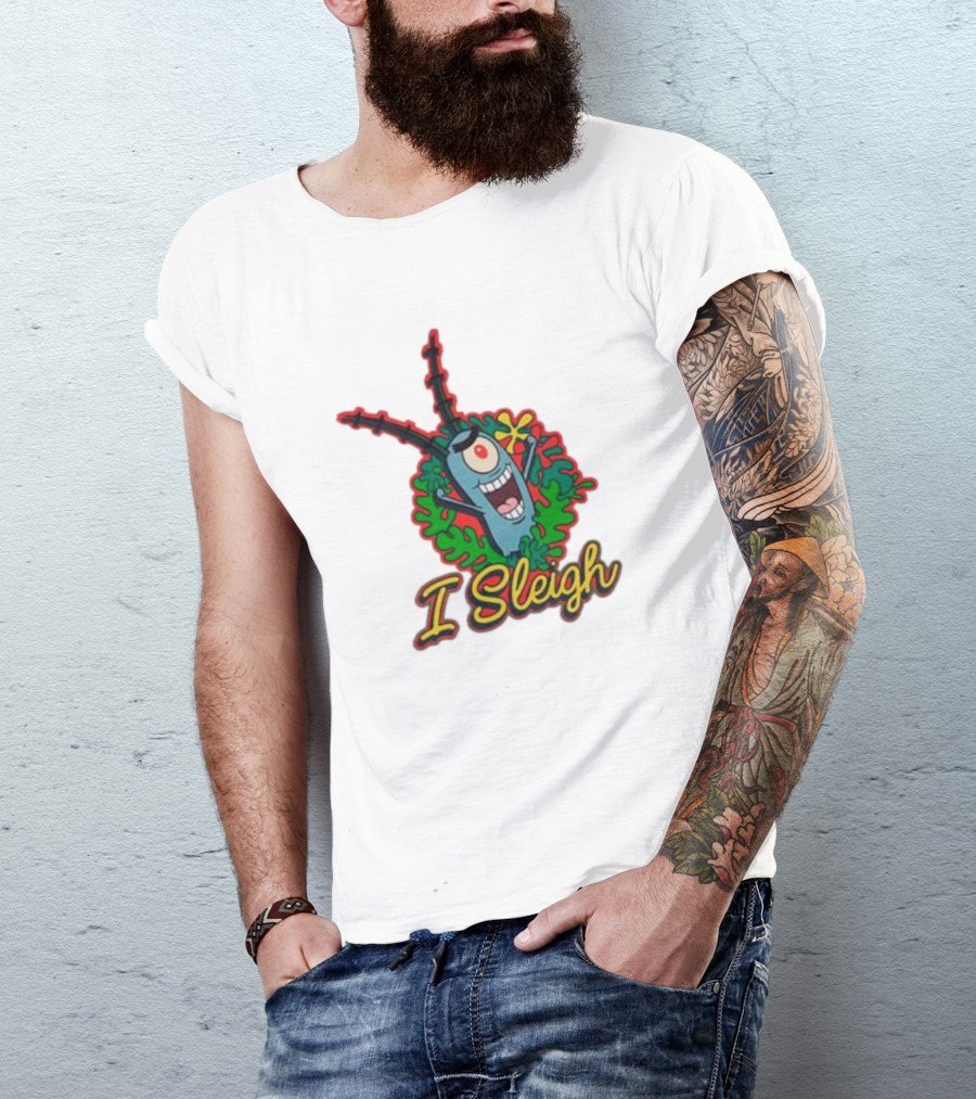 SpongeBob SquarePants Plankton I Sleigh Christmas Holiday Wreath T-Shirt