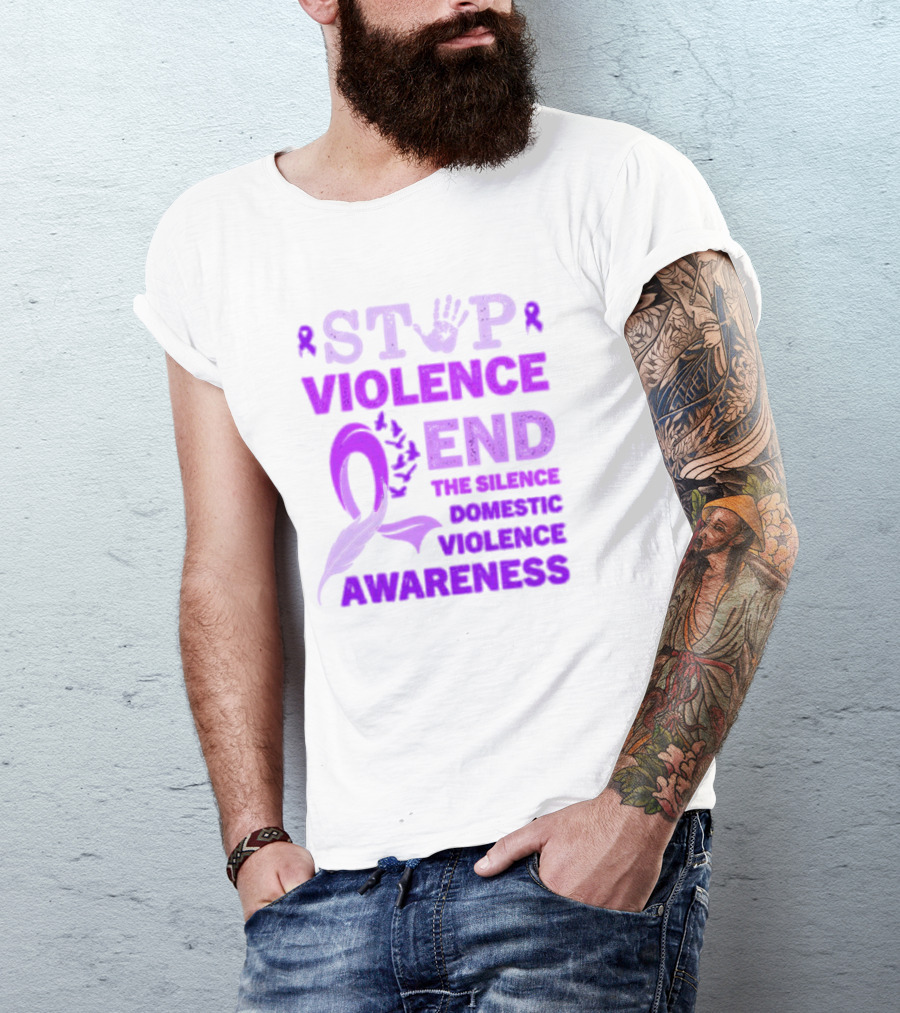 Stop Violence End The Silence Domestic Violence Awareness Purple T-Shirt