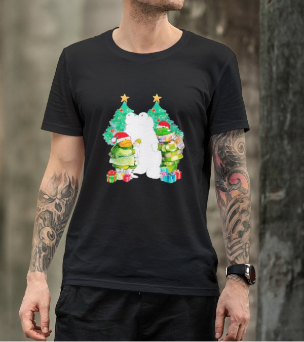 Frog And Toad Christmas Trees Presents Holiday Scene T-Shirt