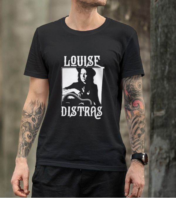 Louise Distras With Acoustic Guitar Black And White Rugged Typography T-Shirt