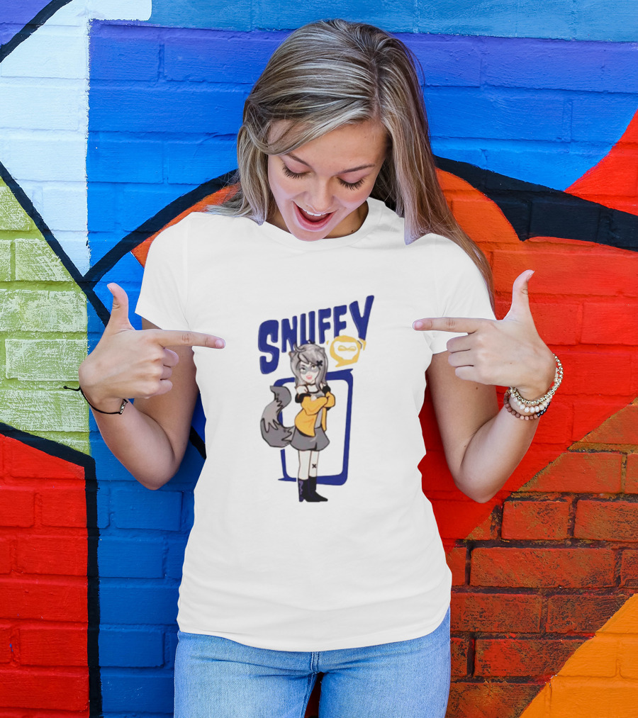 Snuffy Raccoon Character In Orange And Grey Outfit With Tail And Ears T-Shirt