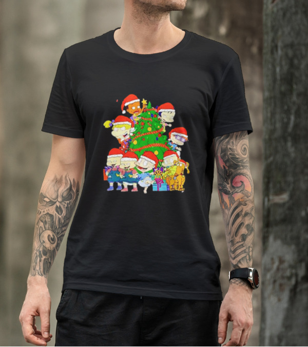Rugrats Characters In Santa Hats Around Christmas Tree Movie Scene T-Shirt
