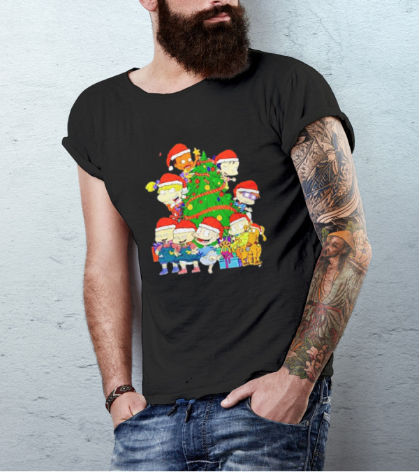 Rugrats Characters In Santa Hats Around Christmas Tree Movie Scene T-Shirt