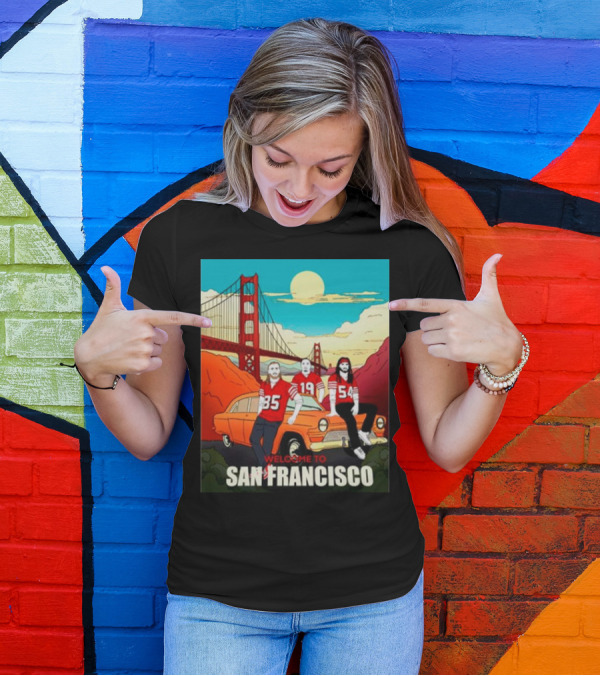 Welcome To San Francisco Golden Gate Bridge Vintage Car Football Jerseys T-Shirt