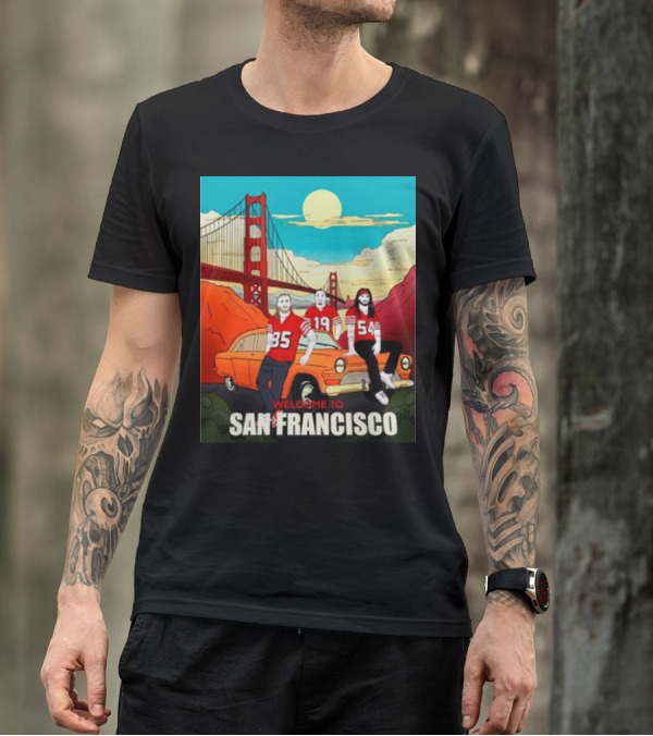 Welcome To San Francisco Golden Gate Bridge Vintage Car Football Jerseys T-Shirt
