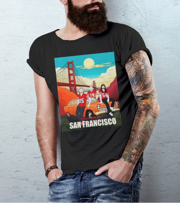 Welcome To San Francisco Golden Gate Bridge Vintage Car Football Jerseys T-Shirt