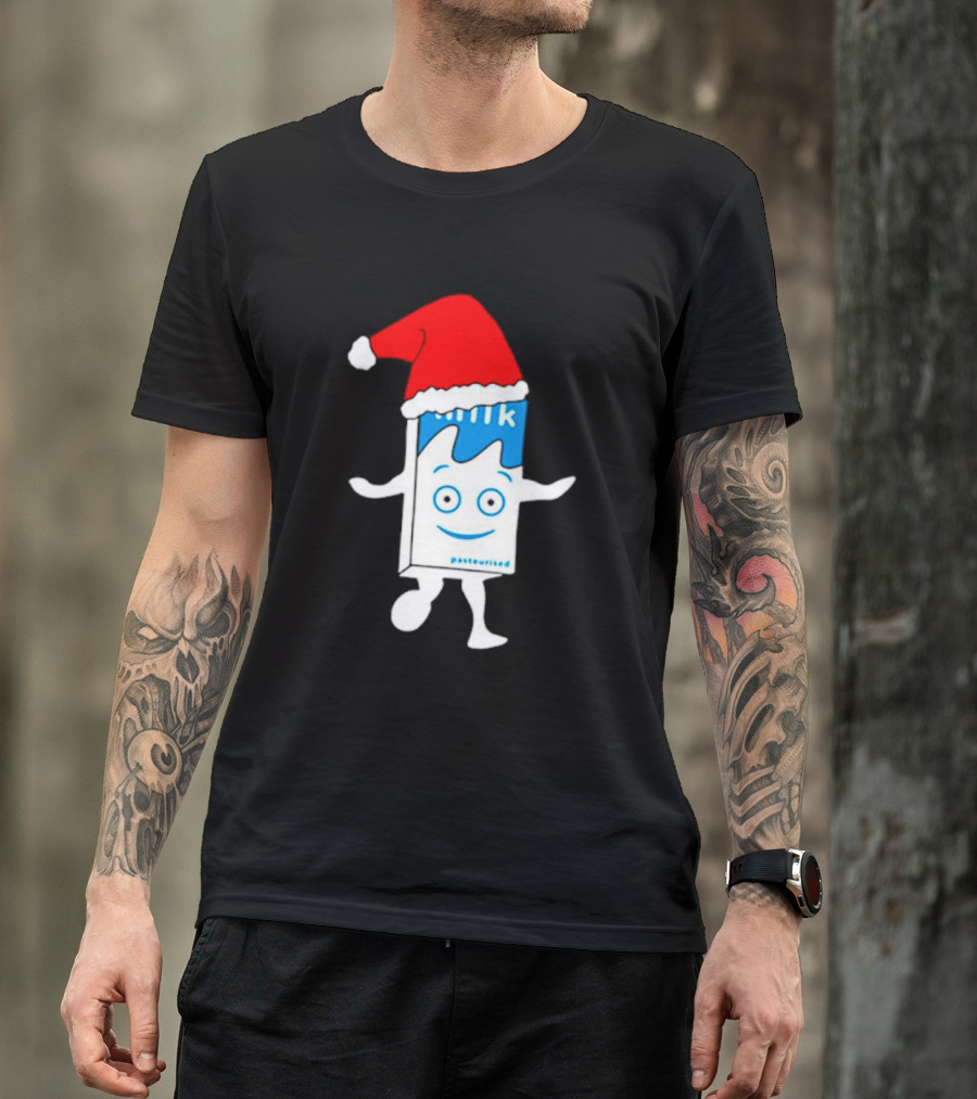 Sana Pasteurized Milk Carton With Christmas Santa Hat T-Shirt