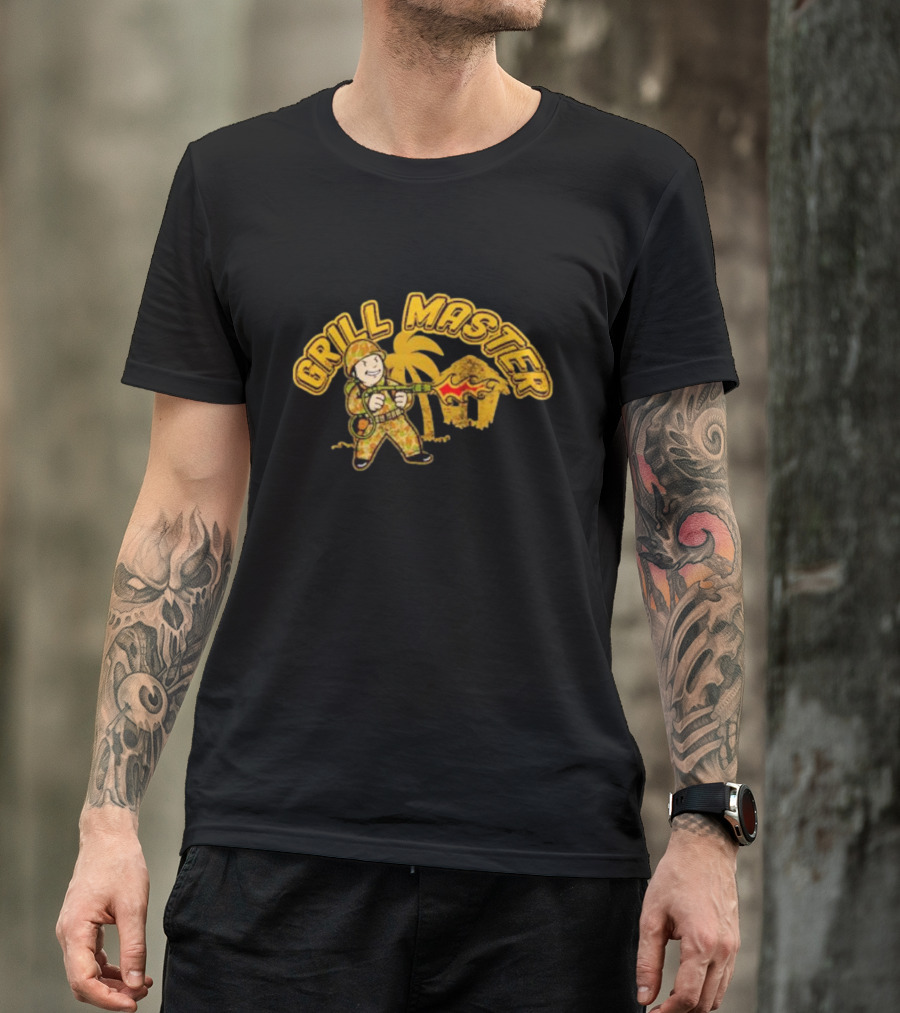 Grill Master BBQ Soldier Tropical Flame Hut T-Shirt