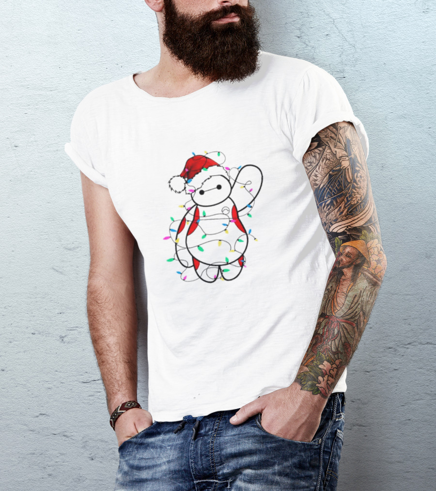 Santa Baymax Wrapped In Christmas Lights T-Shirt