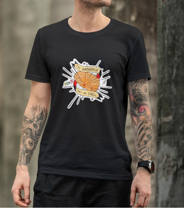 The Amygdala Has No Chill Cartoon Brain With Comic Symbols T-Shirt