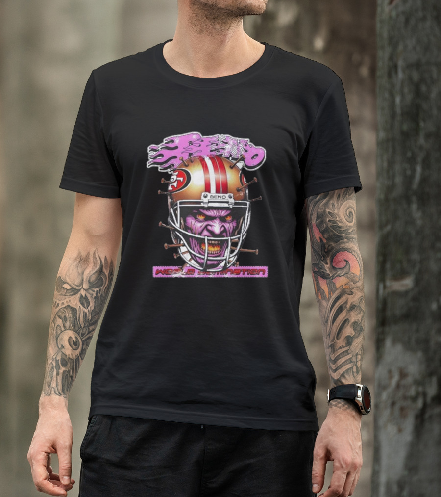 Beno Nin3Rs World Domination Football Helmet Purple Face T-Shirt