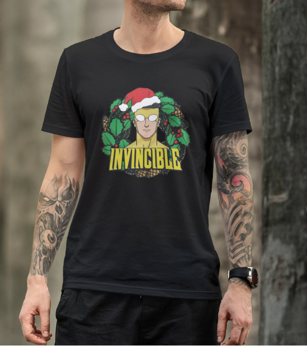 Invincible Mark Grayson Holiday Santa Hat Holly And Pine Cones T-Shirt