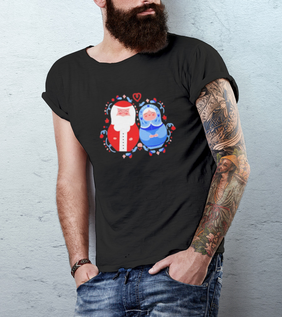 Christmas Santa And Snow Maiden Mamushkas With Festive T-Shirt