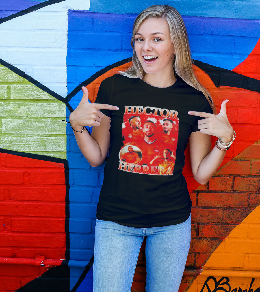 HECTOR HERRERA Red Bootleg Style Portrait Montage T-Shirt