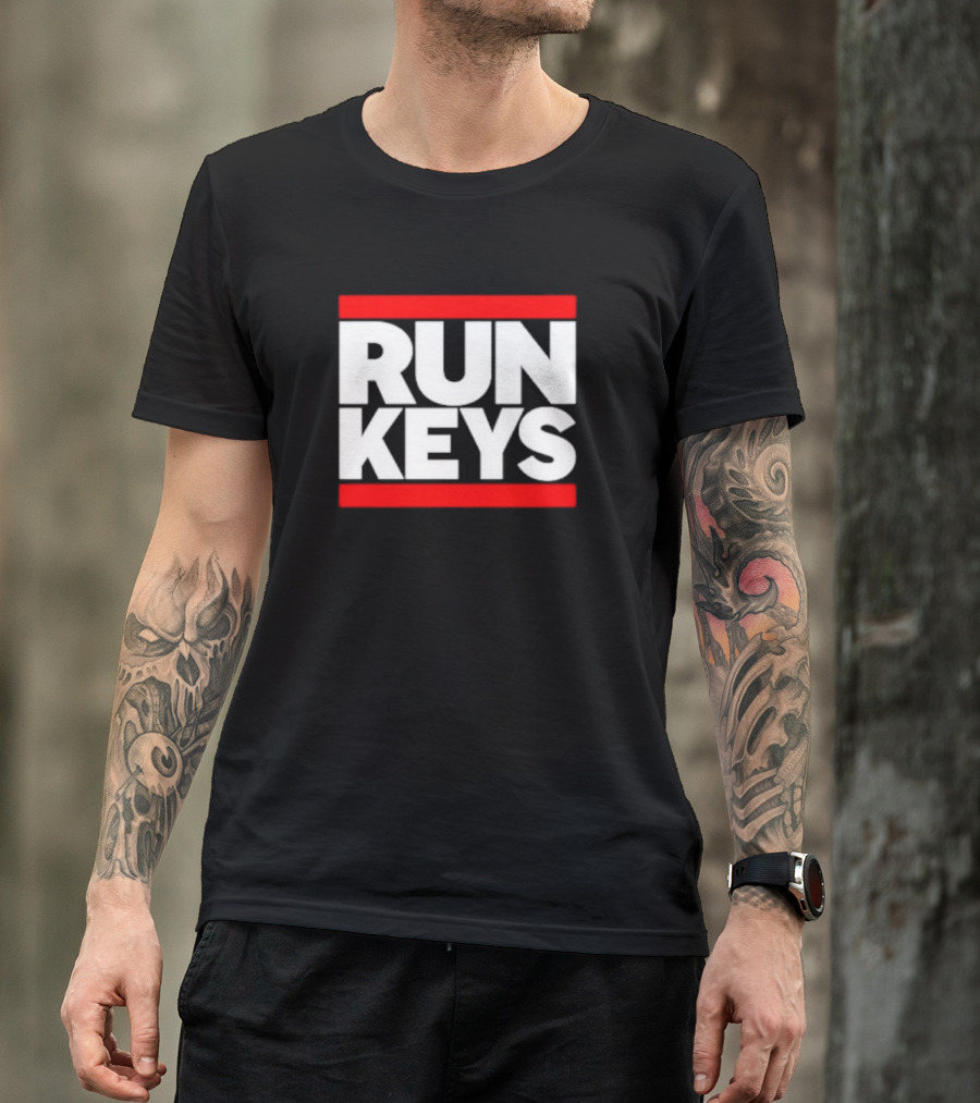 RUN KEYS Red Border Block Text T-Shirt