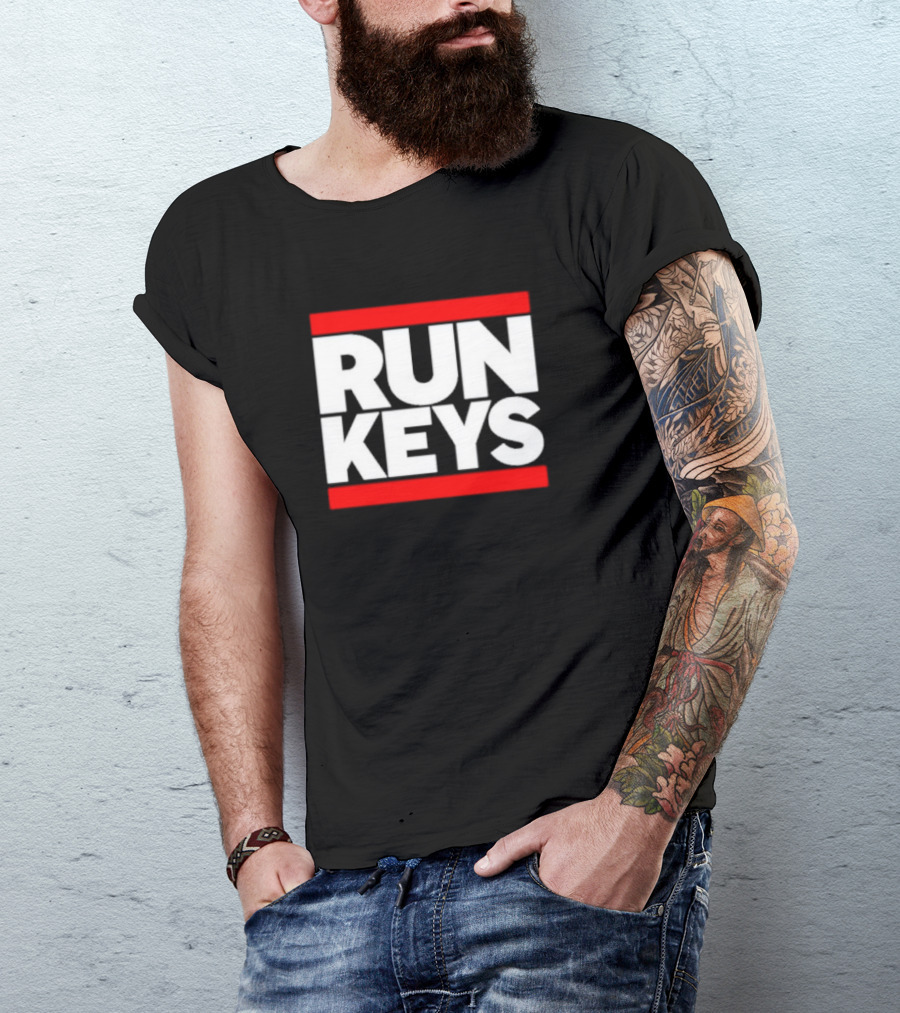RUN KEYS Red Border Block Text T-Shirt