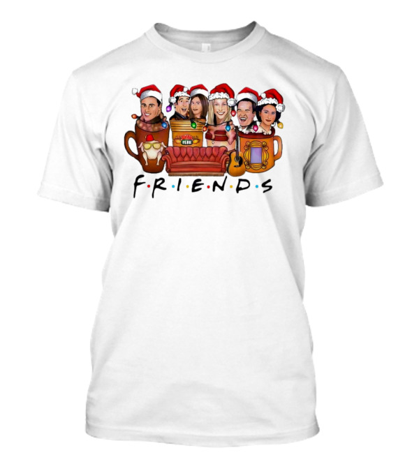 Friends TV Show Christmas Central Perk Couch And Santa Hats T-Shirt