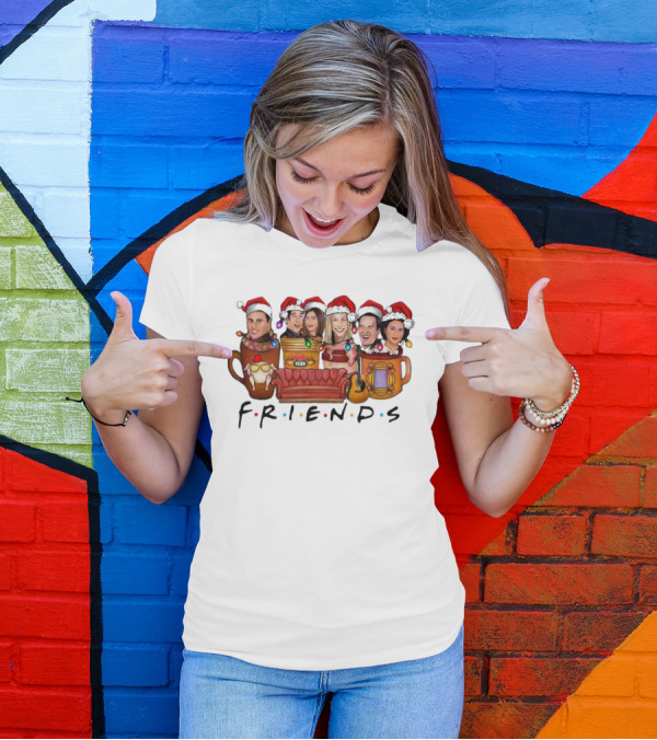 Friends TV Show Christmas Central Perk Couch And Santa Hats T-Shirt