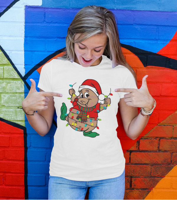 Gus Santa Hat Christmas Lights Cozy Festive Character With Bright Holiday Spirit T-Shirt