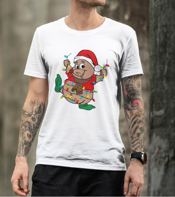 Gus Santa Hat Christmas Lights Cozy Festive Character With Bright Holiday Spirit T-Shirt
