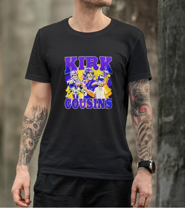 Kirk Cousins Vikings Football Player Collage Purple And Yellow T-Shirt