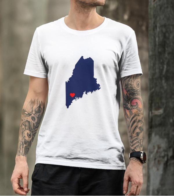 Love Lewiston Strong Heart On Maine Map T-Shirt