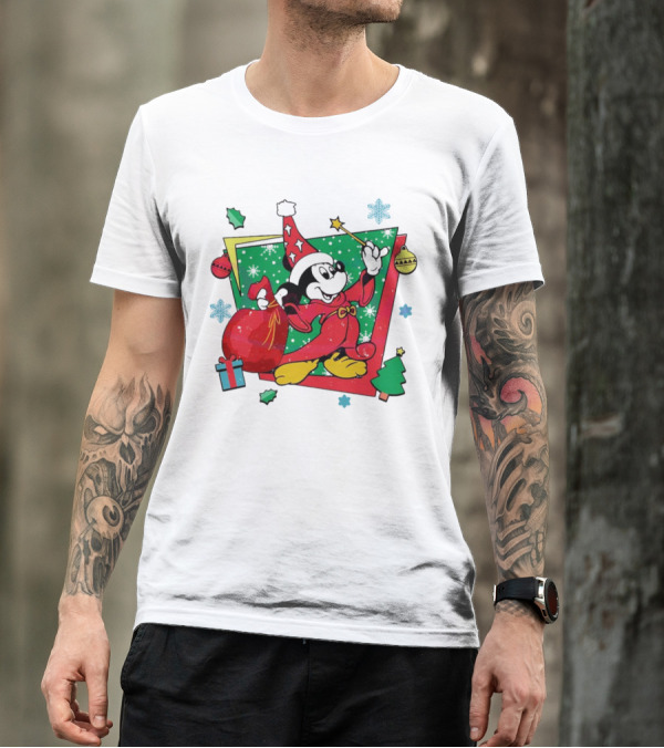 Mickey Sorcerers Apprentice Christmas 90s Magic Holiday T-Shirt
