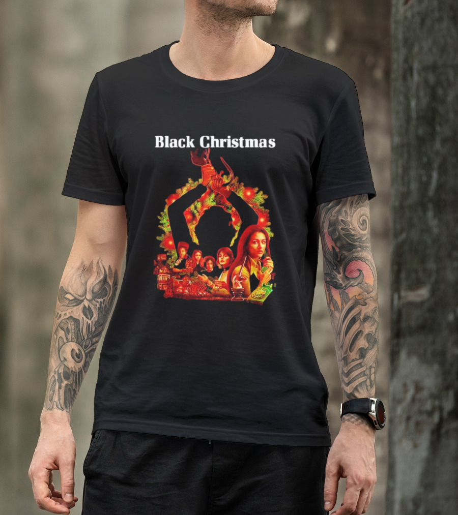 Black Christmas Silent Night Horror Movie Characters Axe Wreath Scene T-Shirt