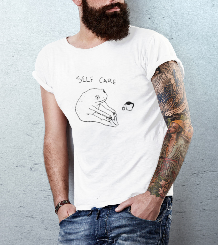 Self Care Frog With Tea And Funny Pose T-Shirt
