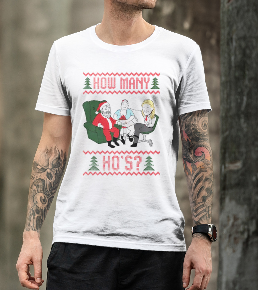 How Many Ho’s Santa Chair Christmas T-Shirt