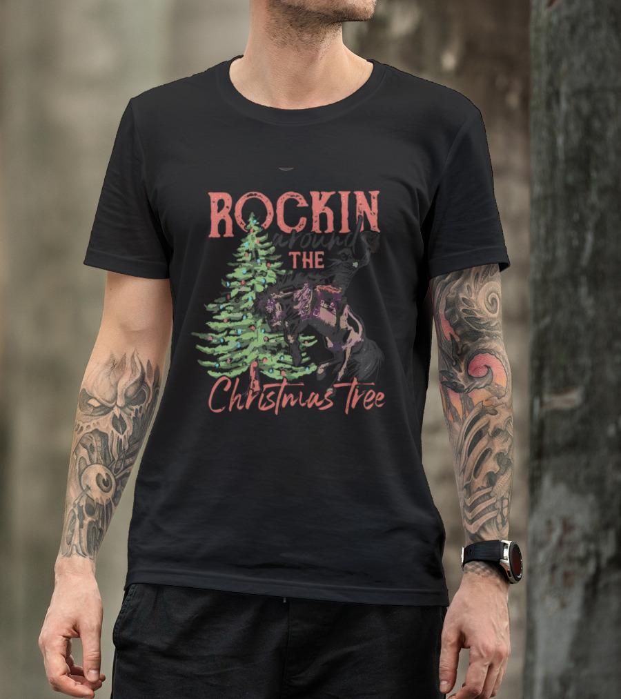 Rockin Around The Christmas Tree Horse And Holiday Lights T-Shirt