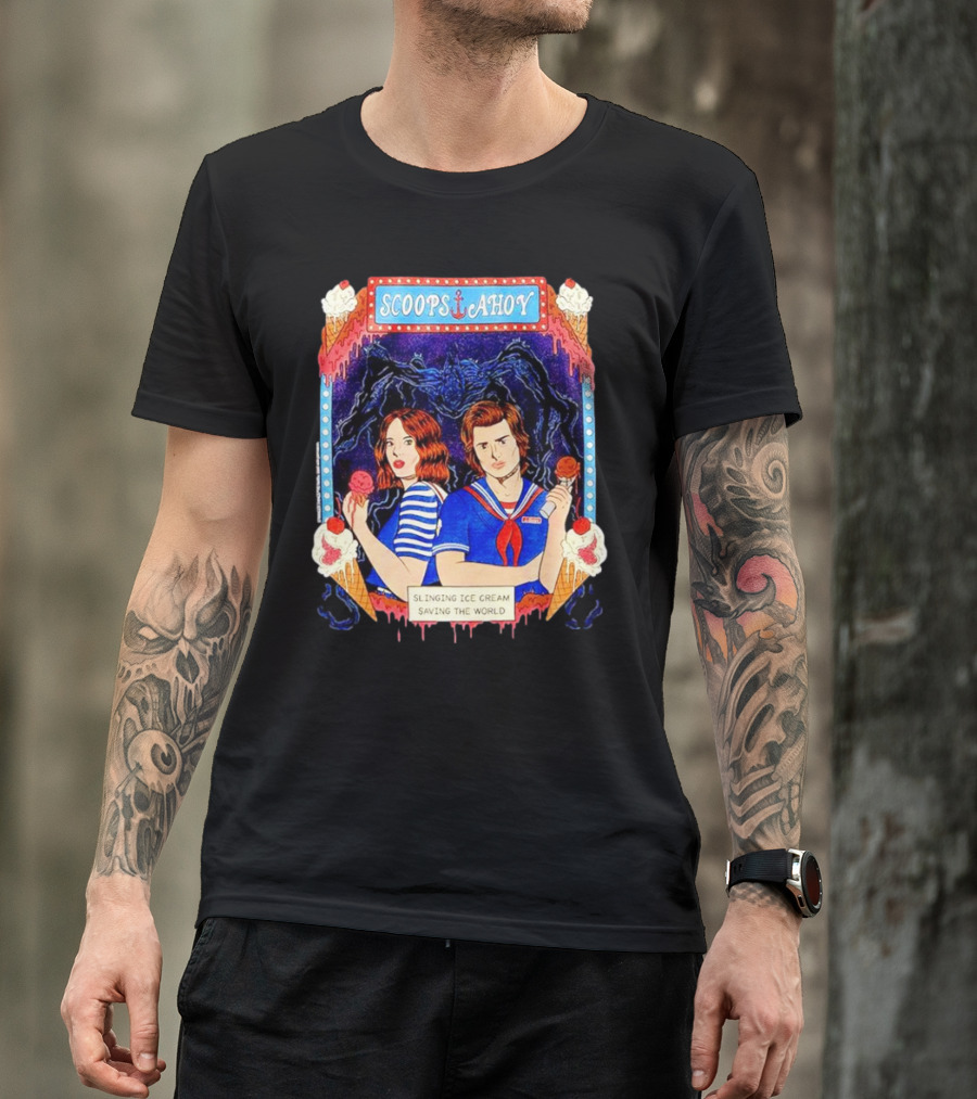 Scoops Ahoy Slinging Ice Cream Saving The World Stranger Things Duo Vintage T-Shirt