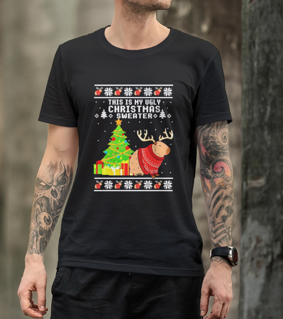 This Is My Ugly Christmas Sweater Capybara Reindeer T-Shirt