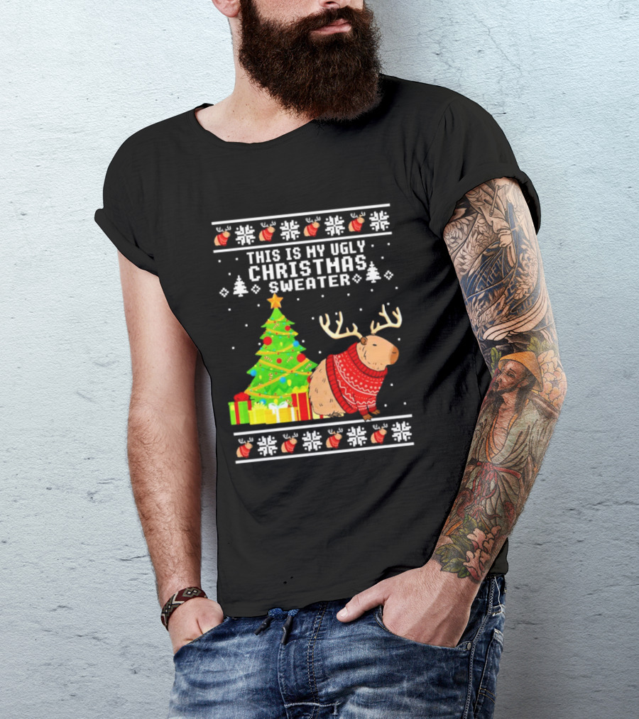 This Is My Ugly Christmas Sweater Capybara Reindeer T-Shirt