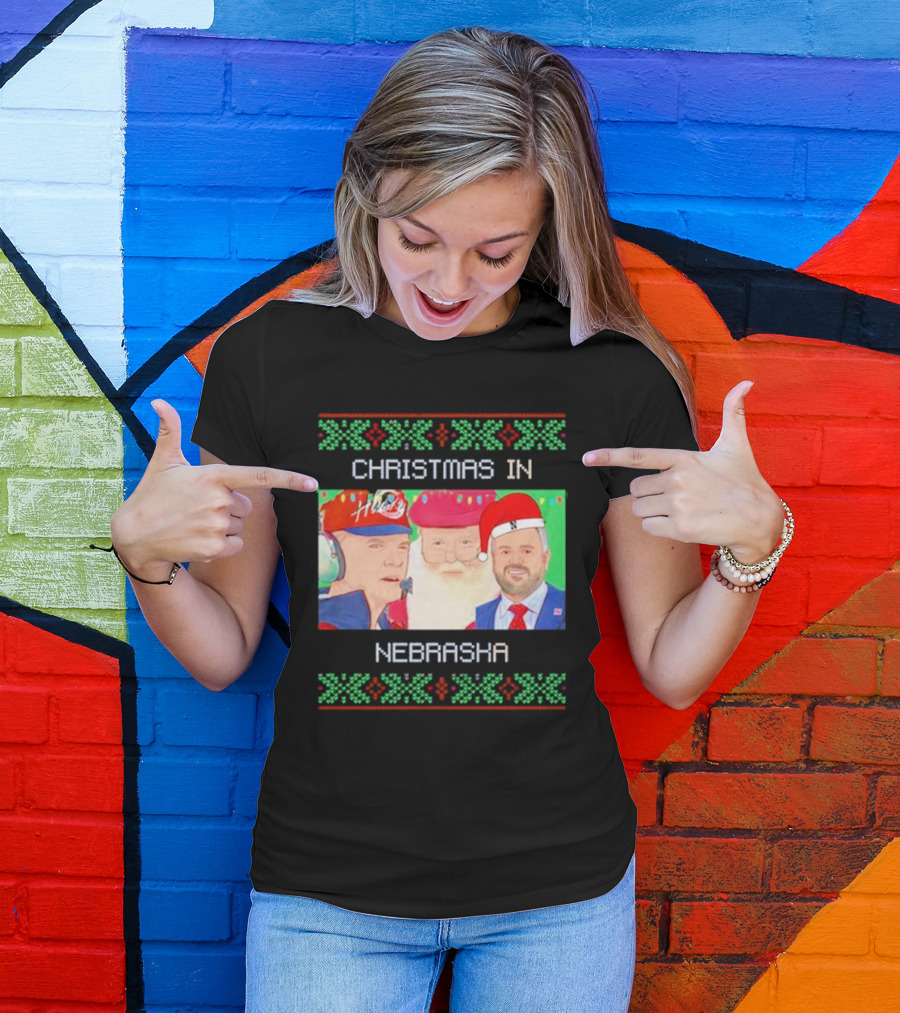 CHRISTMAS IN NEBRASKA HUSKERS SANTA COACH HOLIDAY T-Shirt