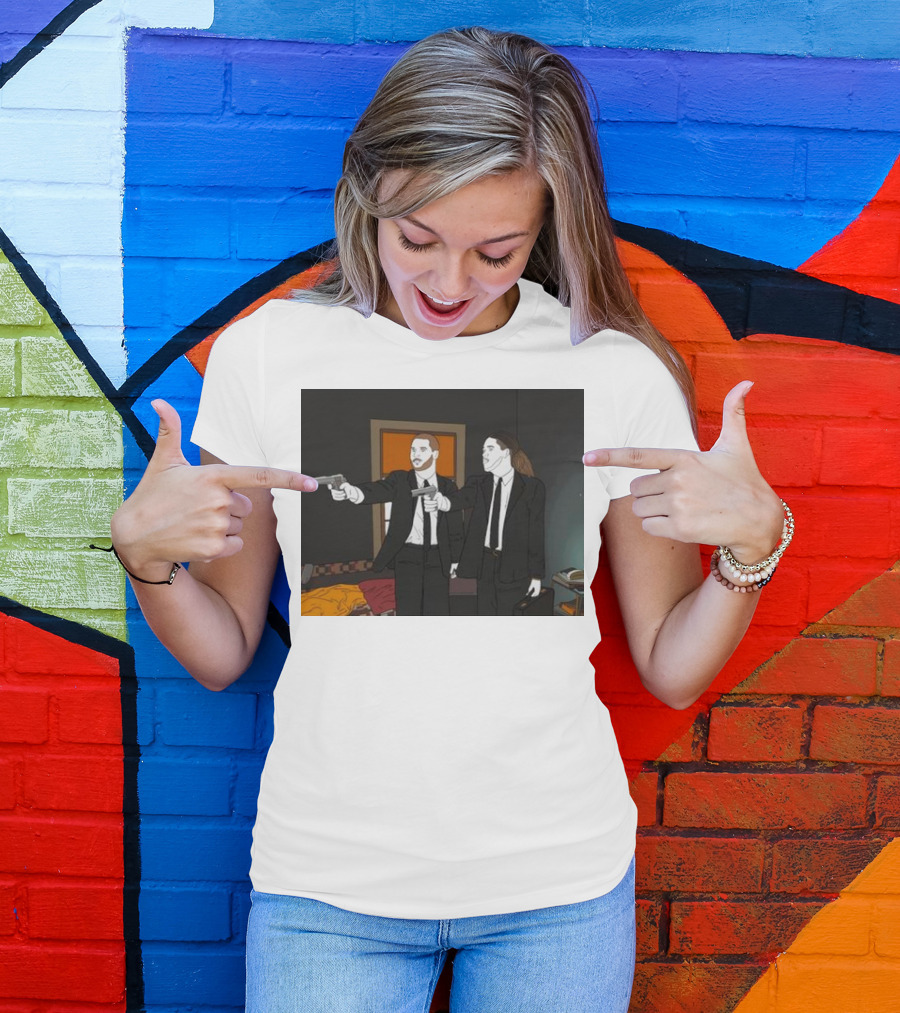 Pulp Fiction Bosa And Youn Duo With Guns Scene T-Shirt