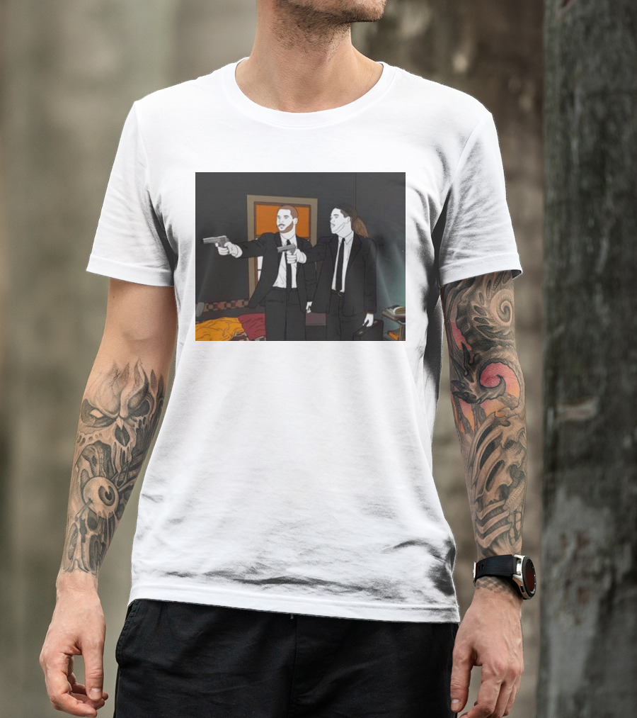 Pulp Fiction Bosa And Youn Duo With Guns Scene T-Shirt