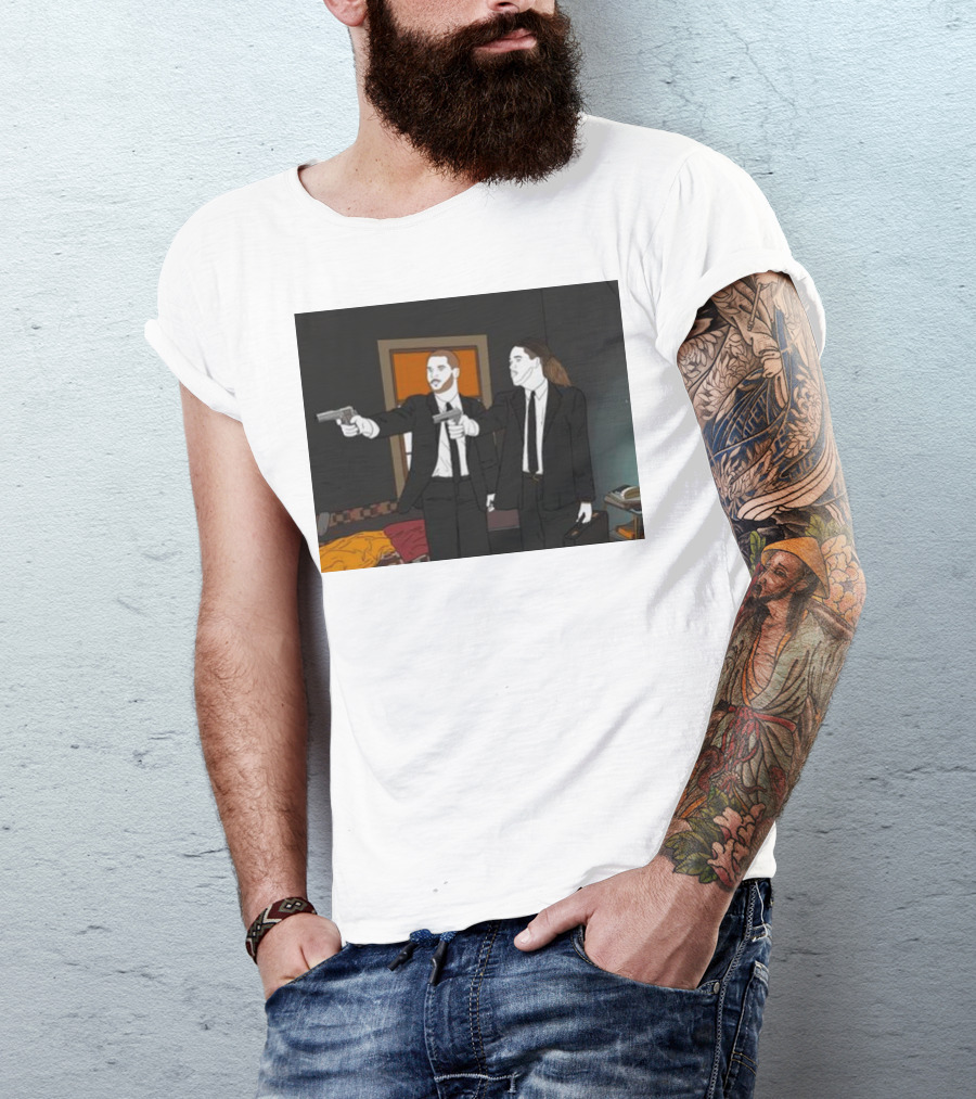 Pulp Fiction Bosa And Youn Duo With Guns Scene T-Shirt