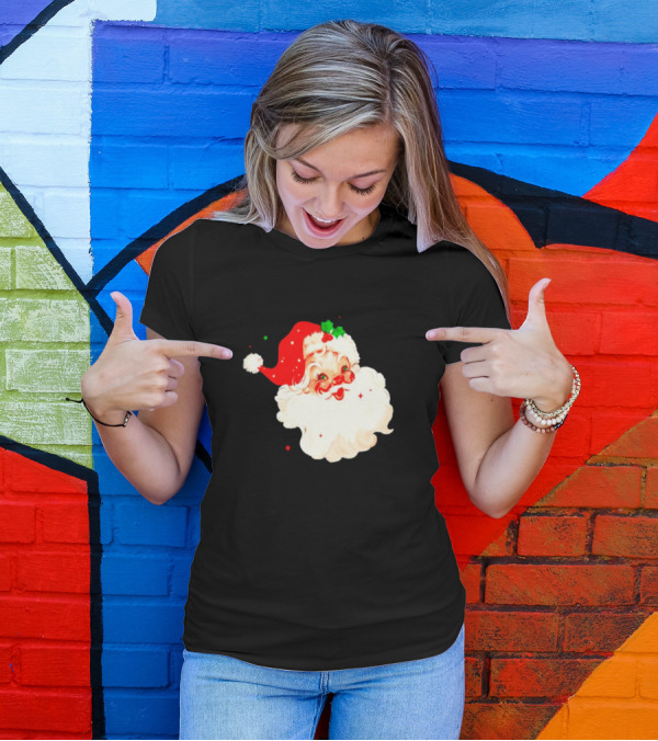 Santa Christmas Vintage Retro Style Holly Berries T-Shirt