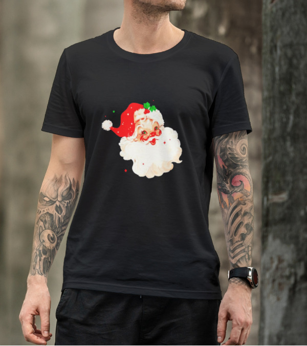 Santa Christmas Vintage Retro Style Holly Berries T-Shirt