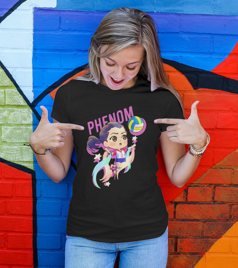 Phenom Chibi Volleyball Player With Rainbow Trails And Stars T-Shirt