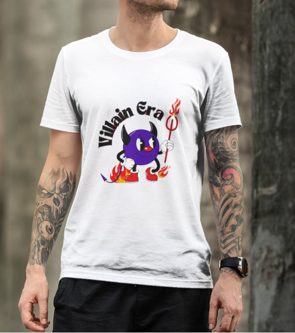 Villain Era Devil Cartoon With Pitchfork And Flames T-Shirt