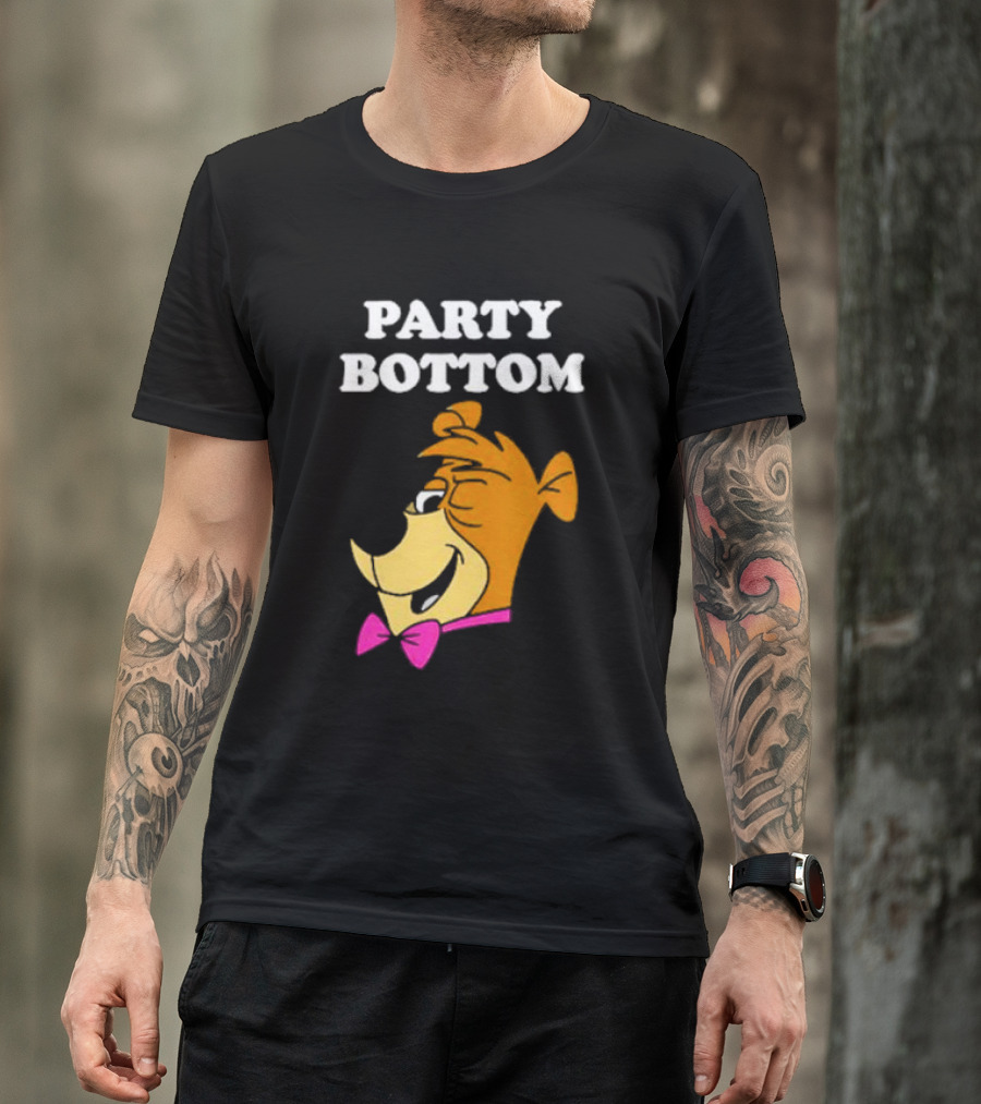 Yogi Bear Party Bottom Fun Cartoon Character With Pink Bow Tie T-Shirt