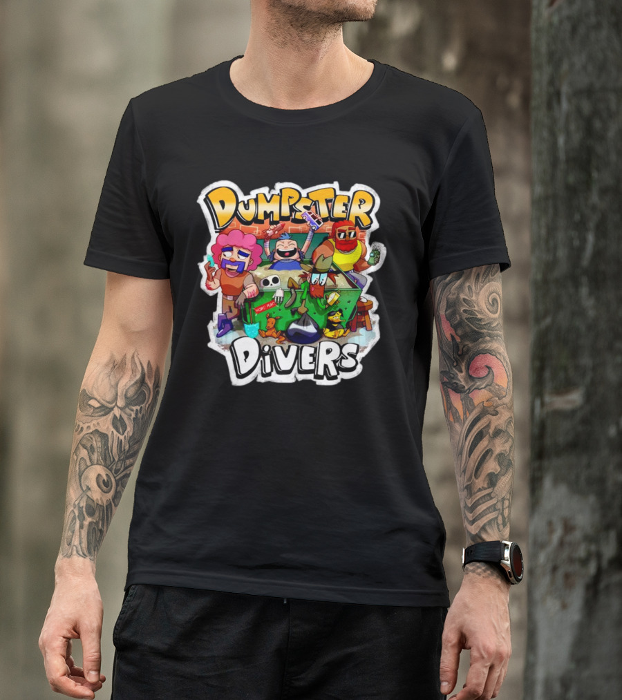 Dumpster Divers Cartoon Alley Fun With Funny Characters And Trash Can Antics T-Shirt
