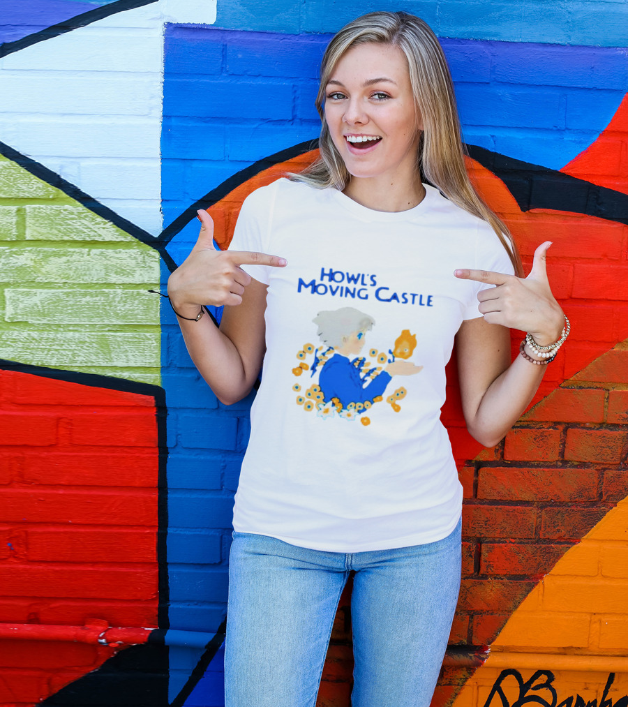 Howl’s Moving Castle Howl With Calcifer And Flowers T-Shirt